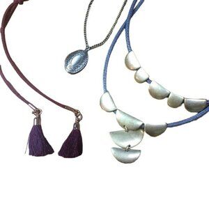 Crazy 8 Necklaces, Set of 3, Oval locket, Chord w/ Tassels, and Gray Chord w/ Go